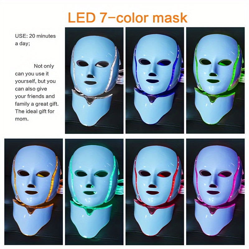 7-Color LED Light Therapy Mask for Face & Neck – Anti-Aging & Acne Treatment