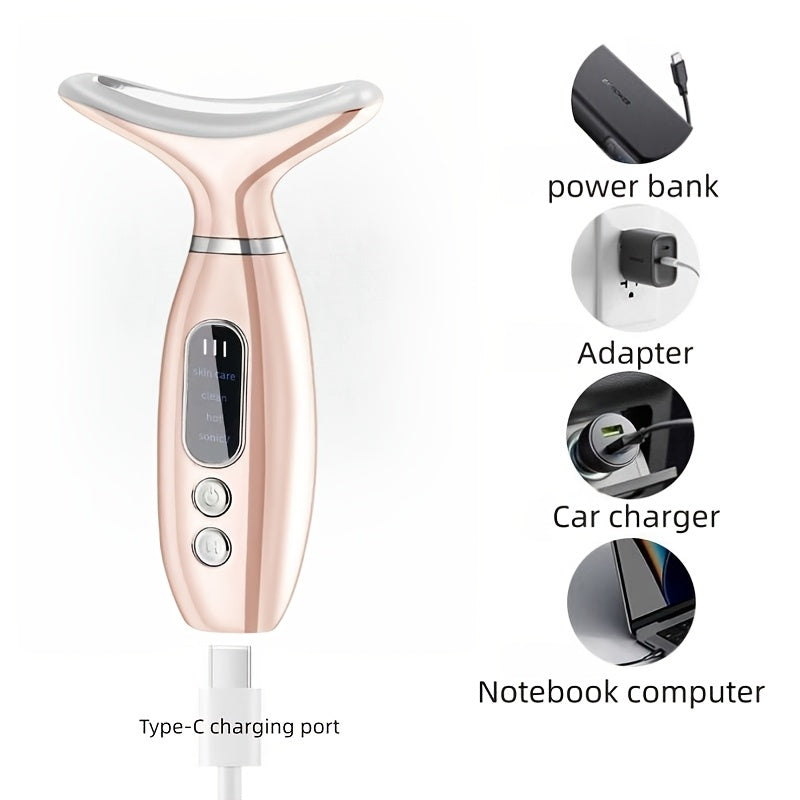 Rechargeable Facial & Neck Massager – Heated Vibrating Beauty Device for Radiant Skin