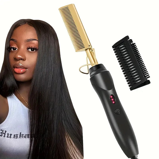 2 in 1 Electric Hot Heating Comb Hair Straightener Curler