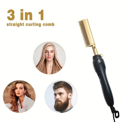 2 in 1 Electric Hot Heating Comb Hair Straightener Curler