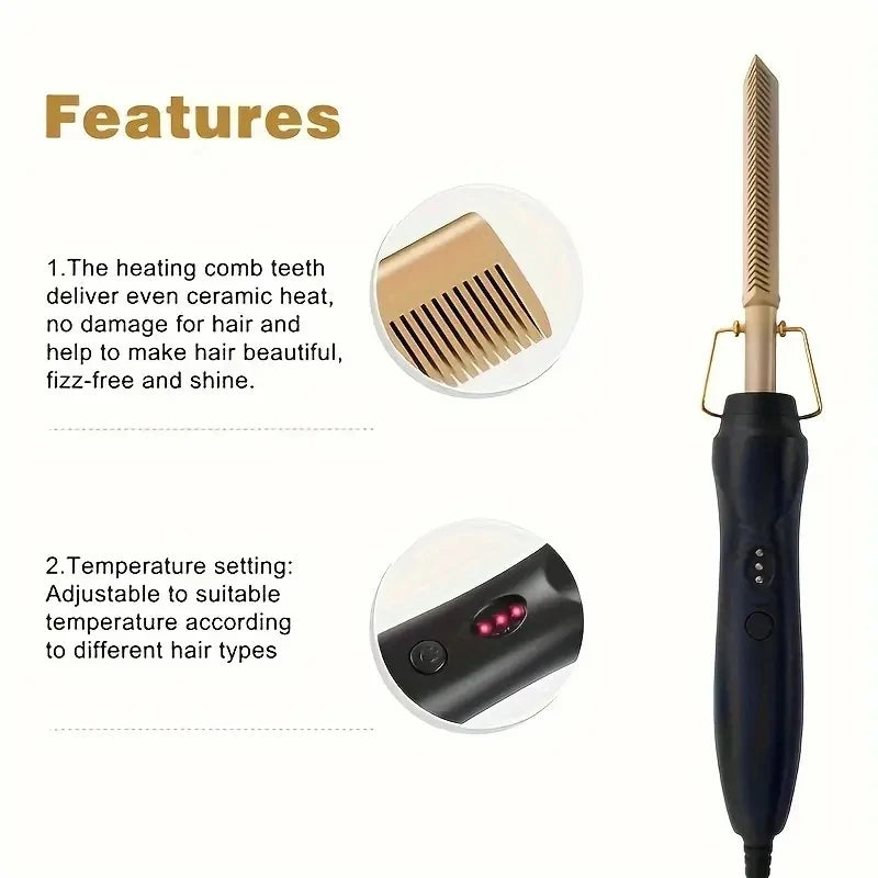 2 in 1 Electric Hot Heating Comb Hair Straightener Curler