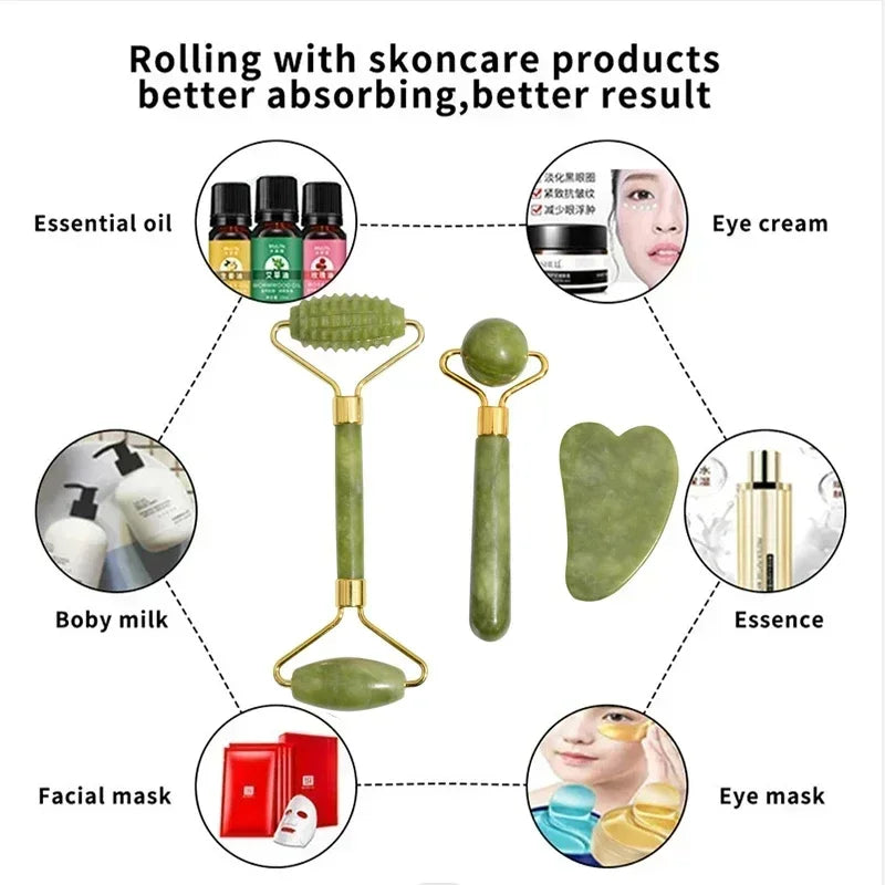 Natural Jade Roller & Gua Sha – Facial & Body Massage Tool