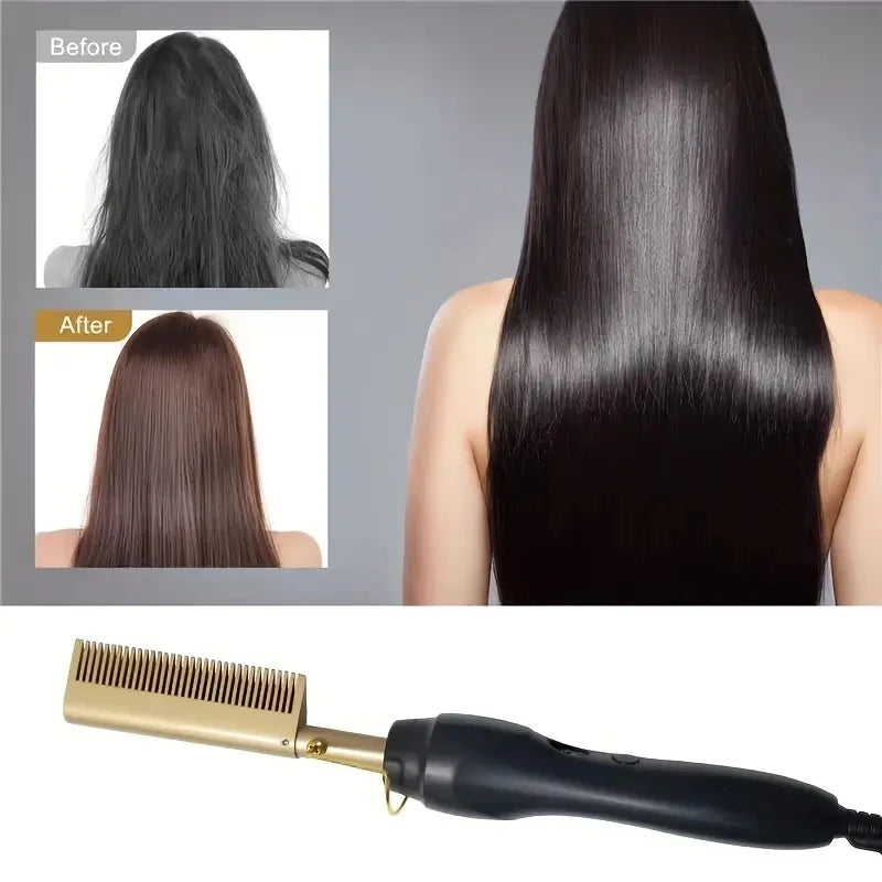 2 in 1 Electric Hot Heating Comb Hair Straightener Curler