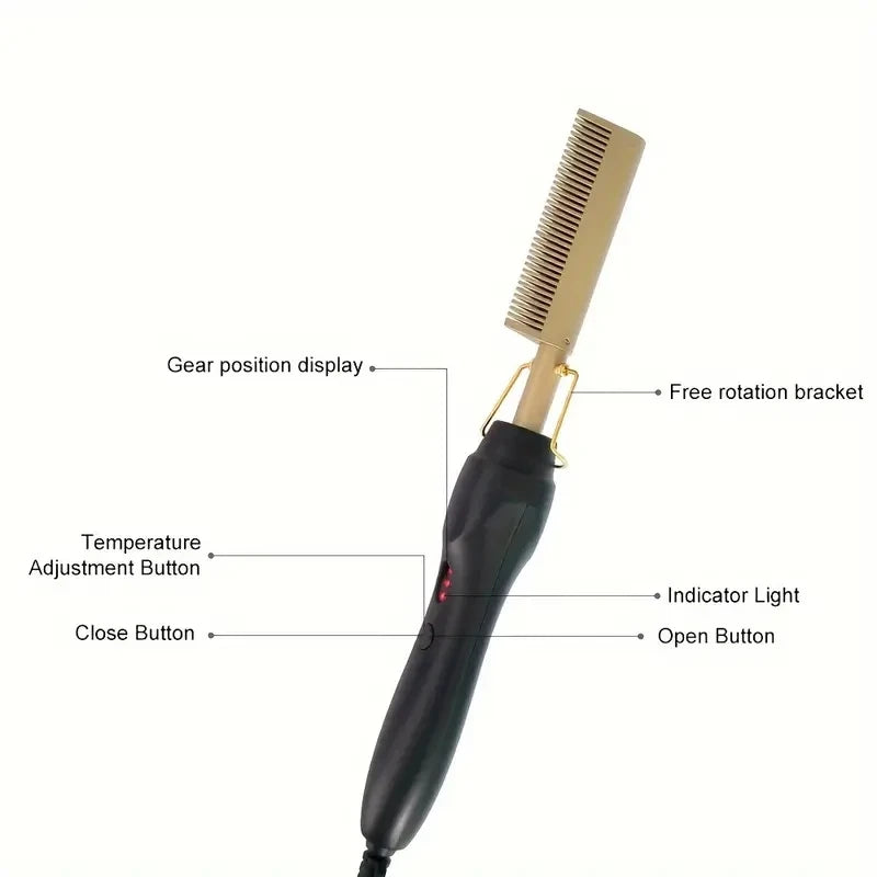 2 in 1 Electric Hot Heating Comb Hair Straightener Curler